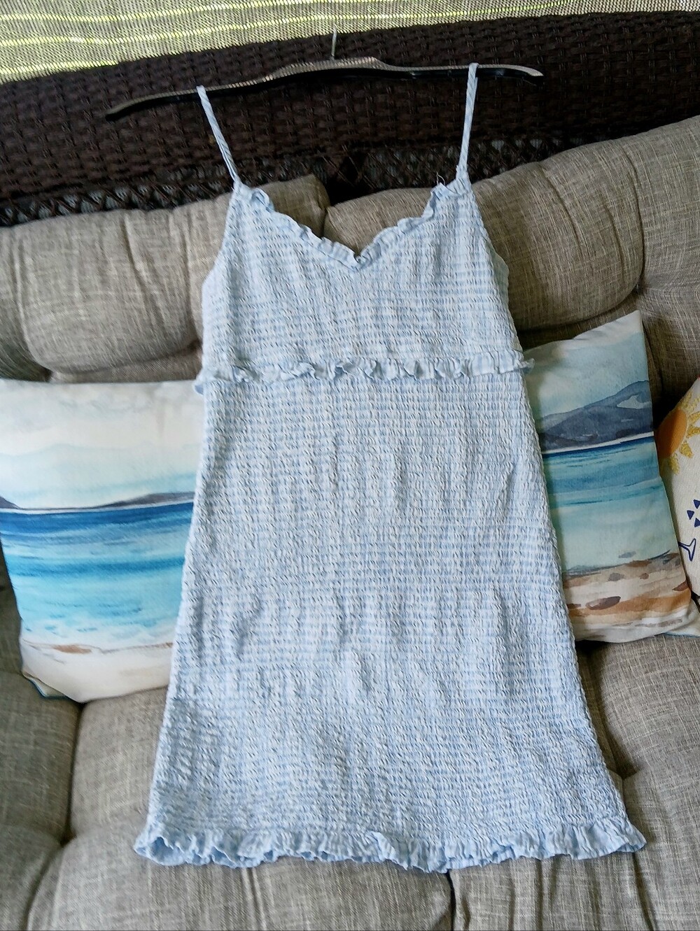 Cotton On Gingham Tank Dress Blue White Smocked Sz L Bodycon Boho Beach